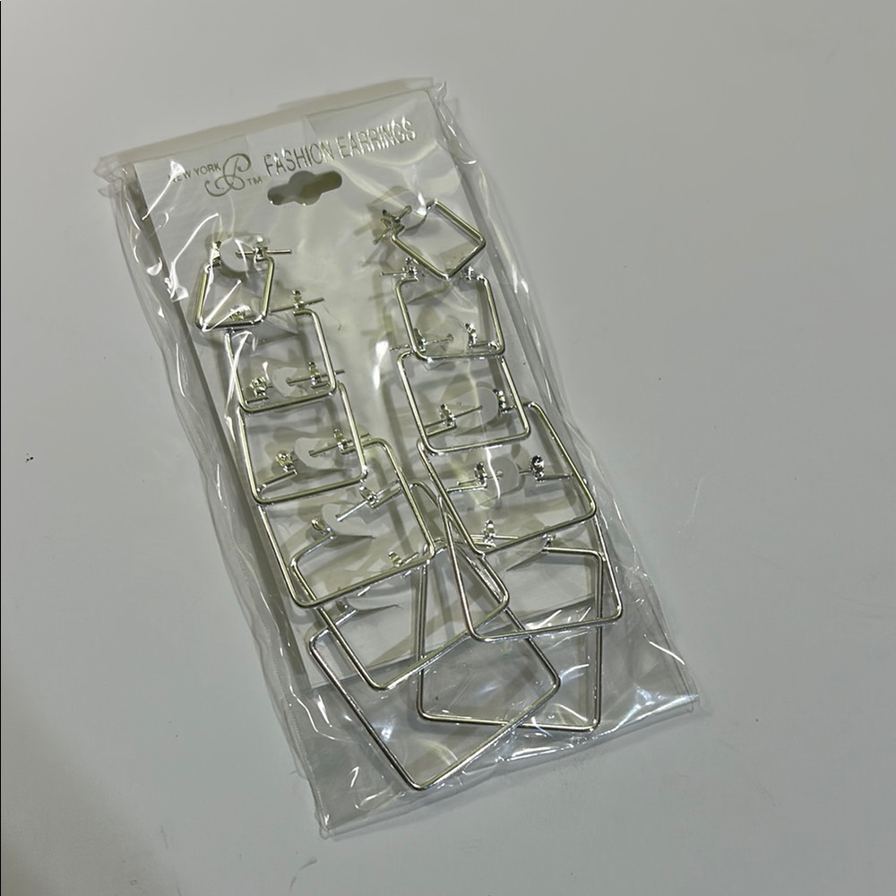 Silver Square Hoop Earrings - Picture 12 of 16